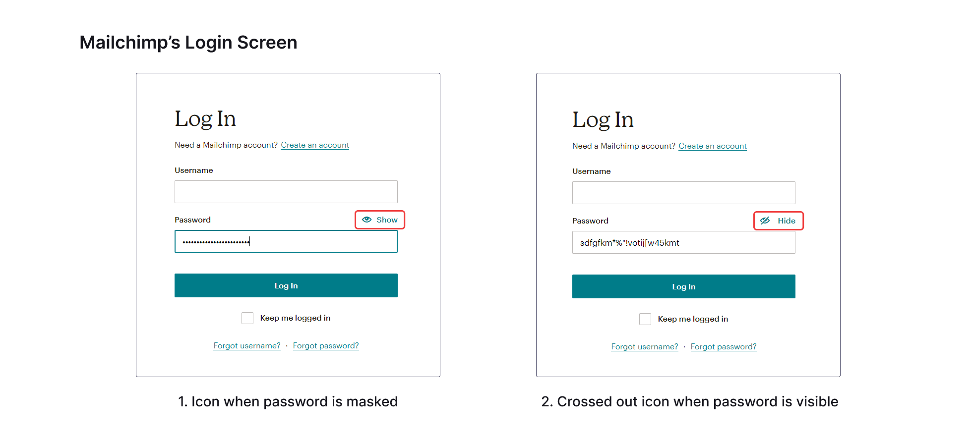 Mailchimp login screen