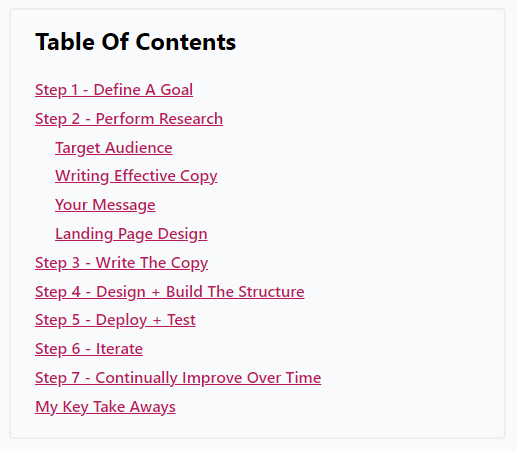 Table Of Contents Component
