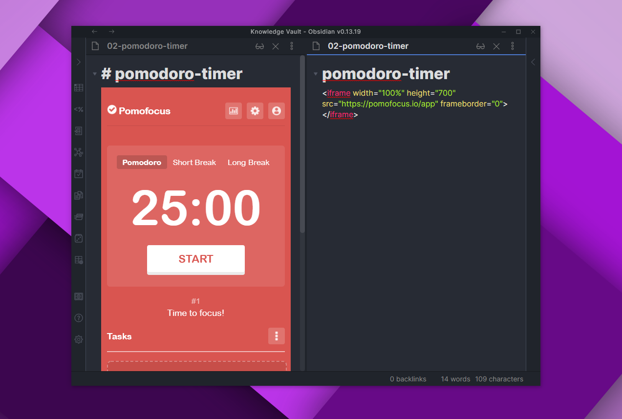 Pomodoro Timer In Obdisian